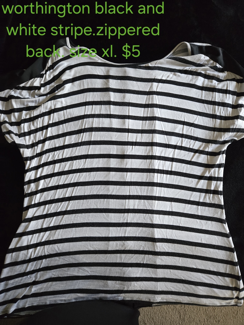 Worthington Black & White Striped Short Sleeve Tee